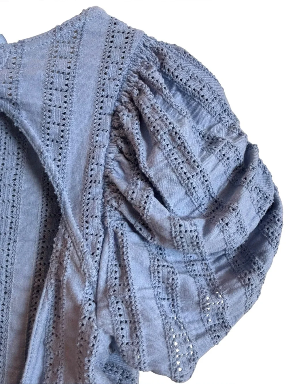 NEW Free People Star Struck Puff Sleeve Open Back Crop Top XS Coquette Blue Cute